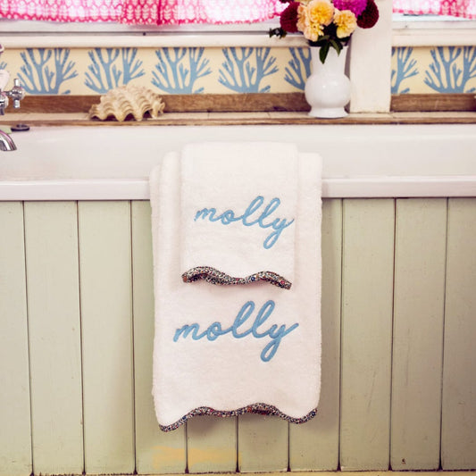 Scallop Hand Towels piped with Liberty London (pair)