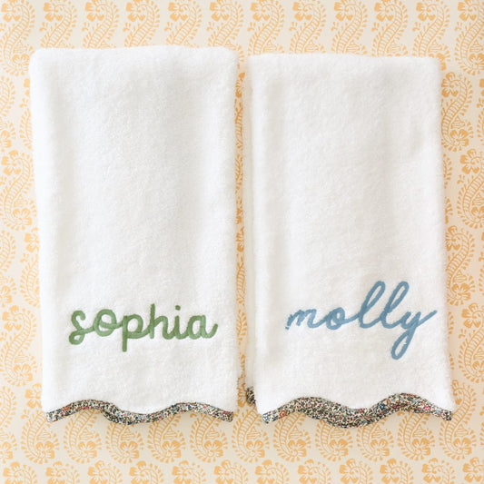 Scallop Hand Towels piped with Liberty London (pair)
