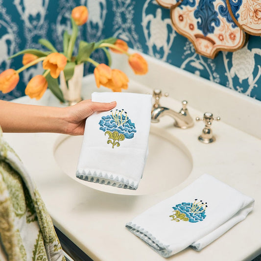 Katie Ridder Peony Stitched Edge Powder Bath Towels (pair)