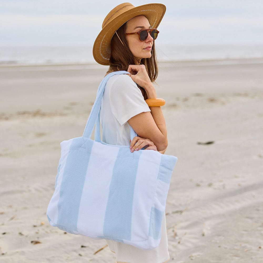 100% Cotton Beach Bag Light Blue Stripe