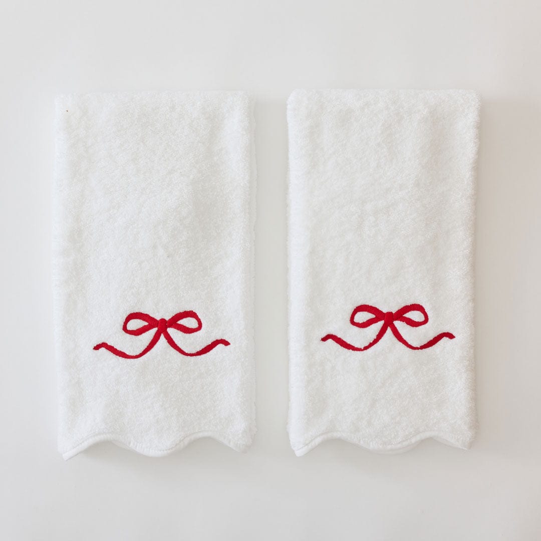 Red Bow Scallop Hand Towels (pair)