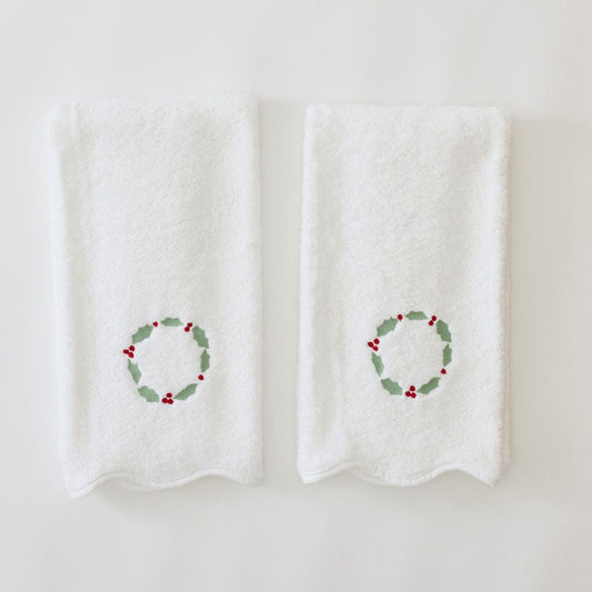 Wreath Scallop Bath Hand Towels (pair)